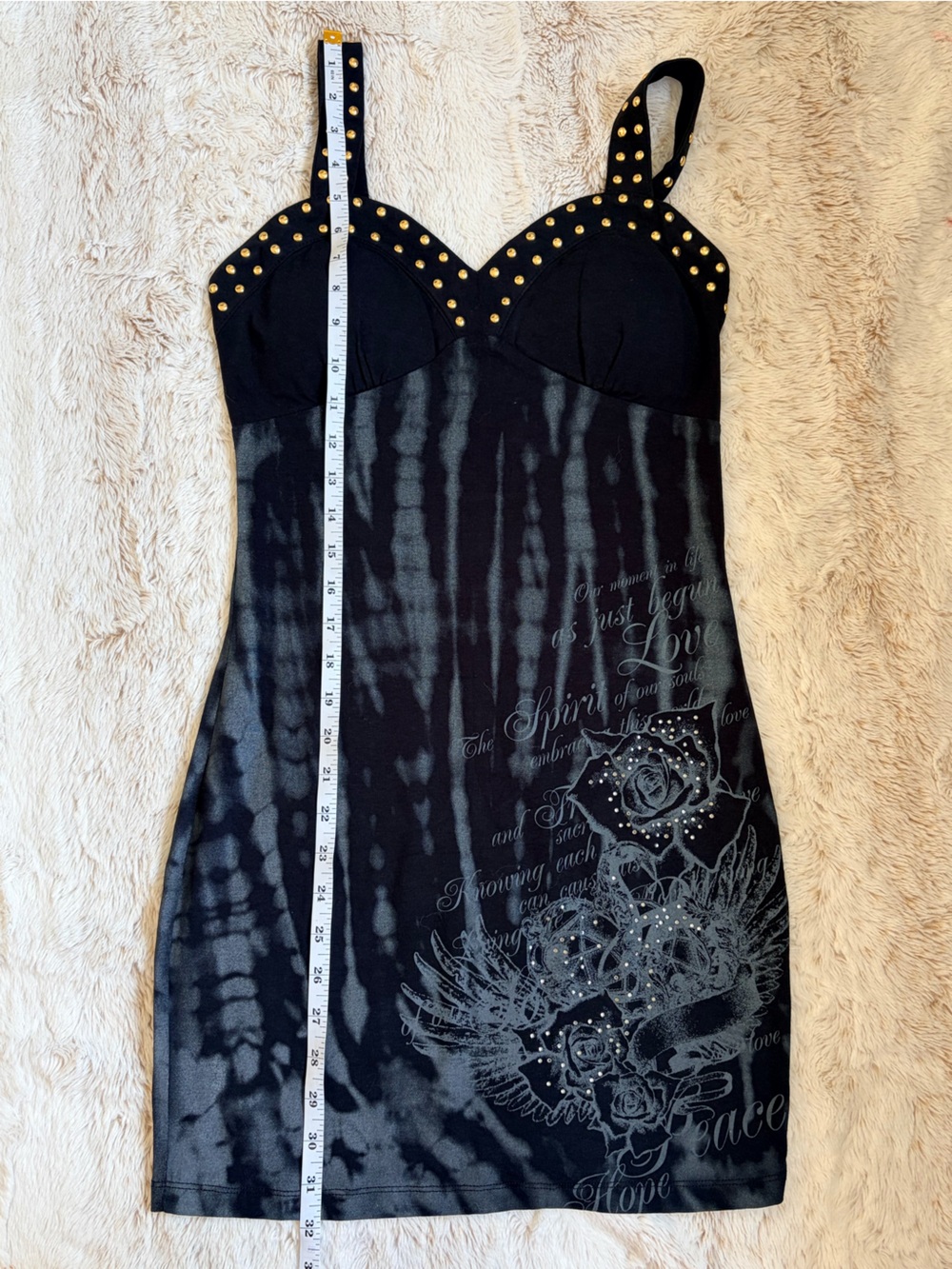 🖤 Vintage Y2K South Pole Mini Dress Studded Rhinestone Tattoo McBling Goth Glam - Picture 9 of 11